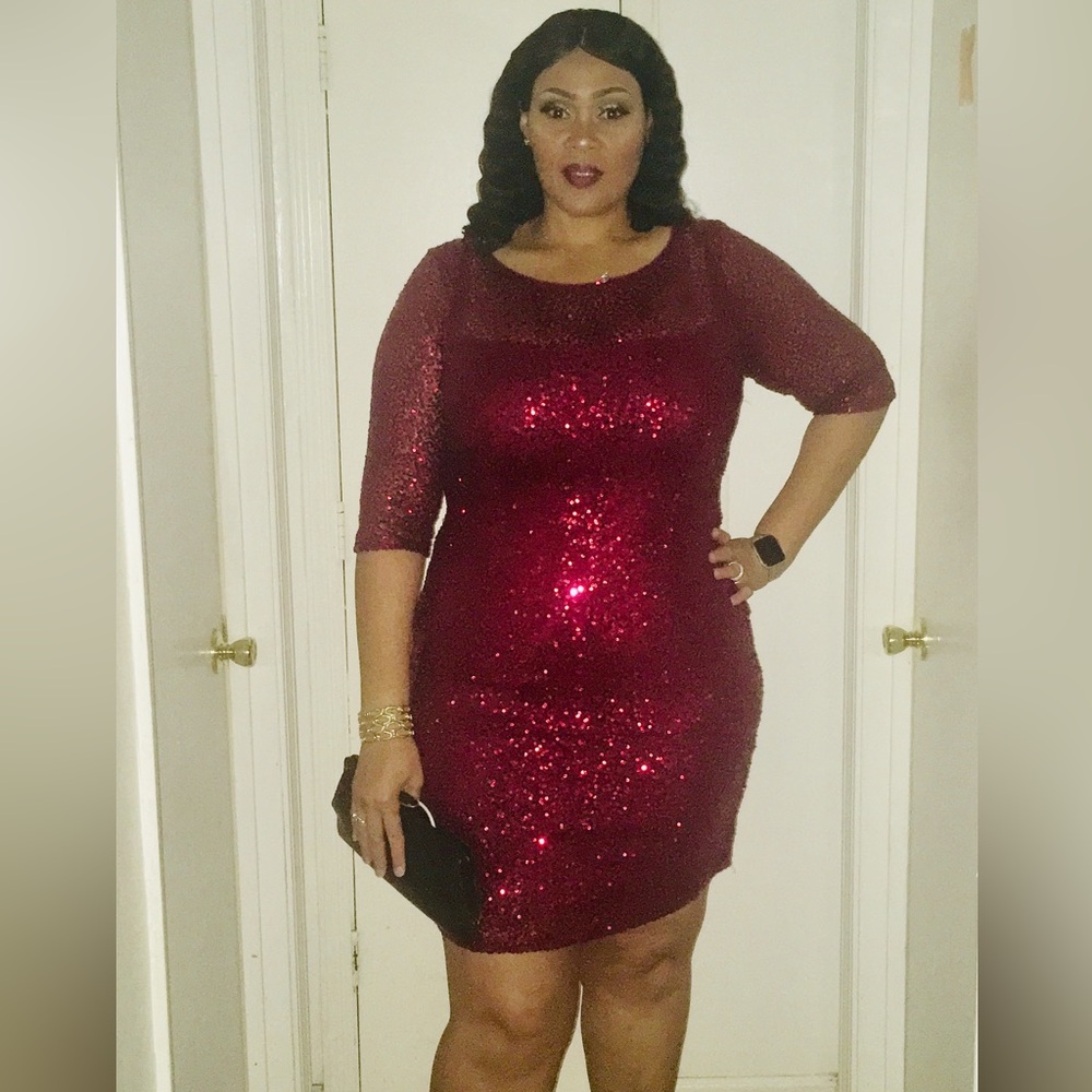 Short Sequin Ruby Red Dress - image 2